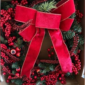 Festive Red Holiday Wreath with Bow